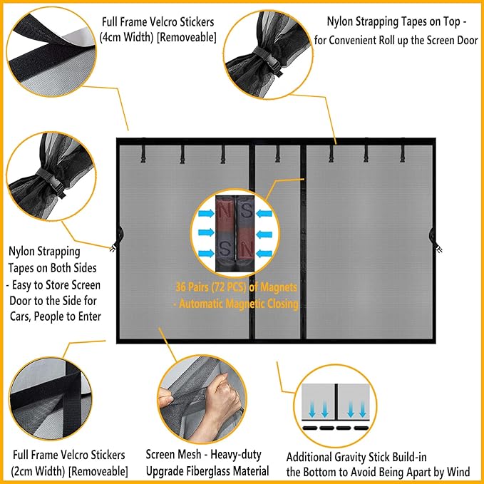 Garage Screen Door Kit 16x8ft with Magnetic Closure - Garage Net, Heavy-Duty Fiberglass Mesh for 16x8 FT 2 Car Garage, Blocks Bugs & Provides Privacy - Perfect for Patio Workshop Gym Porch