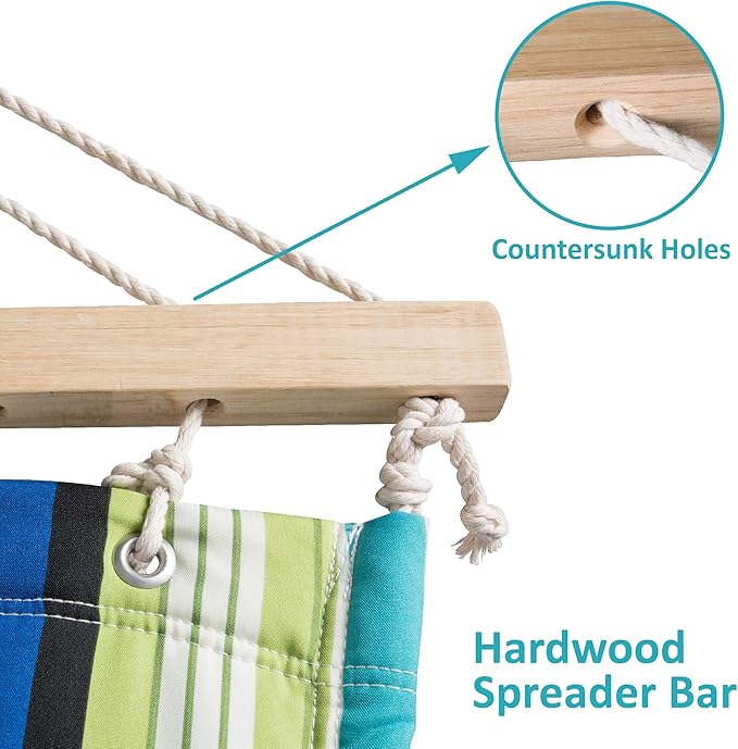 SUNCREAT Hammock with Stand 2 Person Heavy Duty, Freestanding Hammock with Spreader Bar, Soft Pillow, Green Stripes