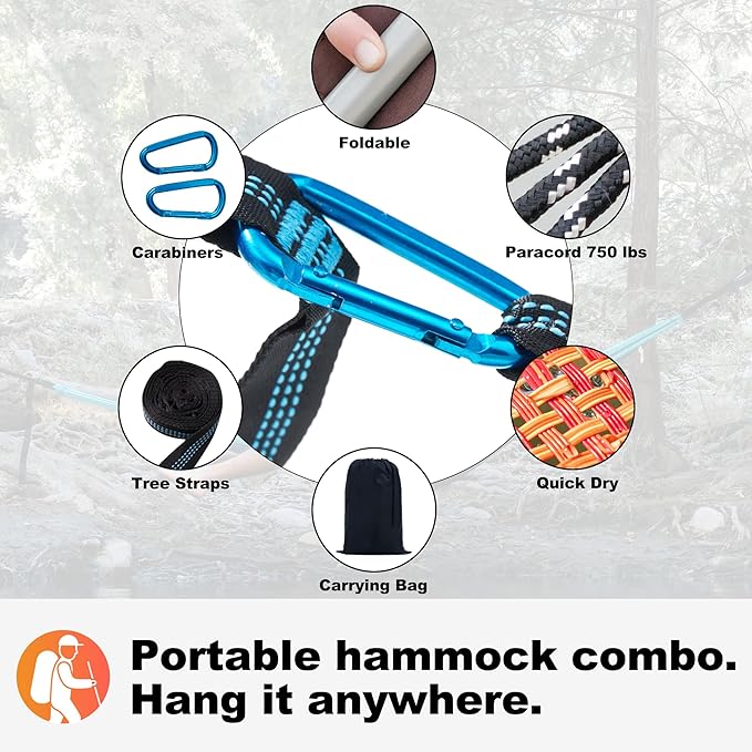 14ft Two Person Outdoor Hammock, Portable Camping with Folding Steel Spreader Bar, Carrying Bag, Carabiners, Tree Straps, Pillow & Sidebag, Quick Dry Textilene Fabric, 550 lbs Capacity (Sunset)