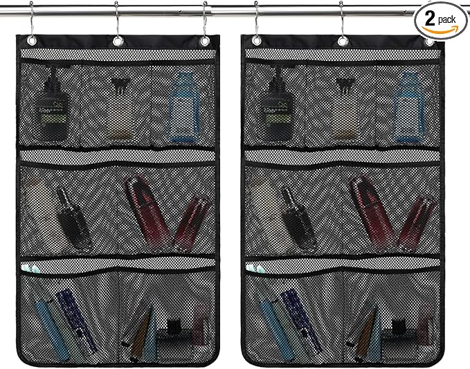 Hanging Mesh Shower Caddy for Bathroom - Quick Drying Portable Shower Organizer with Multiple Pockets for Soap,Shampoo and Cruise Ship Essentials Saving Bathroom Storage,Black,2 Pack