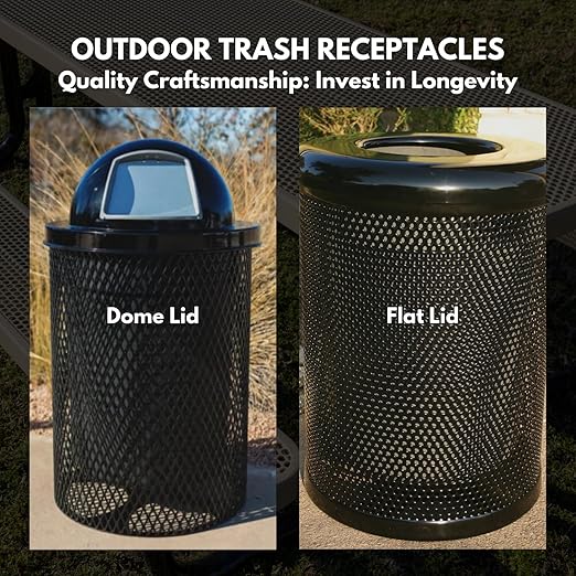 RDT-P-Gry Heavy Duty Round Trash Receptacle with Dome Top, Liner Included, 32 Gallon, Gray, Made in America
