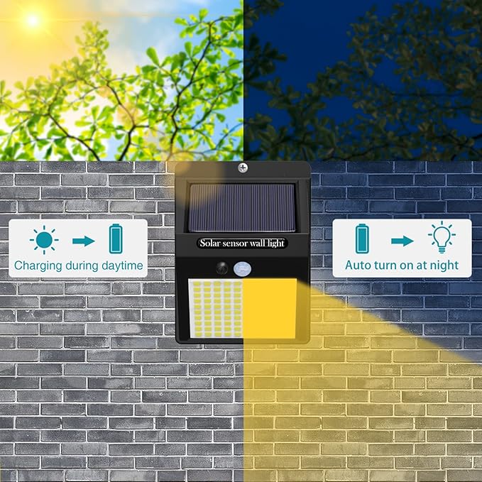 2-Pack Outdoor Solar Motion Lights - 3 Modes/100 LED Wireless, IP65 Waterproof for Front Door, Backyard, Garage & Deck (Warm White)