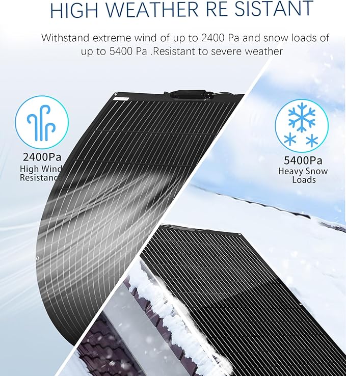 Flexible Solar Panel 100W 105W 12V Monocrystalline 250° Curvature Fiberglass High Efficiency Lightweight for RVs Boat Cabin (Black)