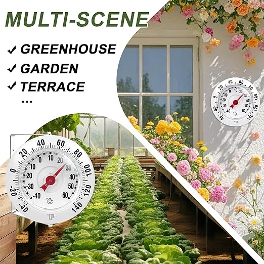 CloudHand 5 Inch Indoor Outdoor Thermometer with Mounting Bracket, Big and Bold Dial Thermometer, Easy to Read Numbers for Patio, Pool, and Indoor Areas, White