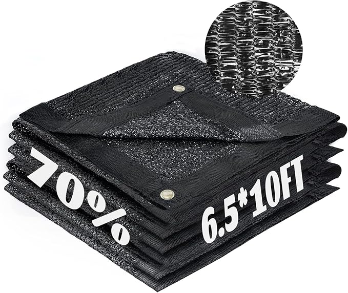 Cool Area 70% Sun Shade Cloth Mesh Tarp with Grommets for Plant Cover 6.5x10ft Patio Canopy Garden Pergola Greenhouse Car Barn Kennel Black