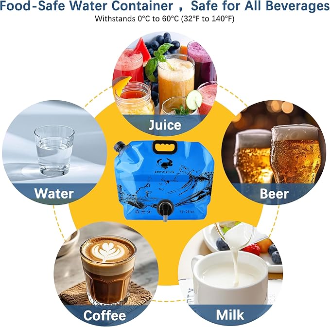 Camping Water Jug 2.1 Gallon CollapsibleWater Container Portable Water Bag for TravelOutdoor Hiking BPA Free Lightweight (Blue (2.1 Gal), 4)