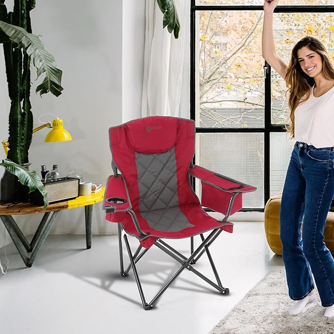 ARROWHEAD OUTDOOR 2-Pack Portable Folding Camping Quad Chair w/ 6-Can Cooler, Cup & Wine Glass Holders, Heavy-Duty Carrying Bag, Padded Armrests, Headrest & Seat, Supports up to 550lbs