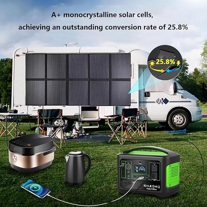 600 Watt Portable Solar Panel, Lightweight Foldable Solar Panel 25.8% High Efficiency Folding Panel Solar IP68 Waterproof for Power Station Camping Off-Grid
