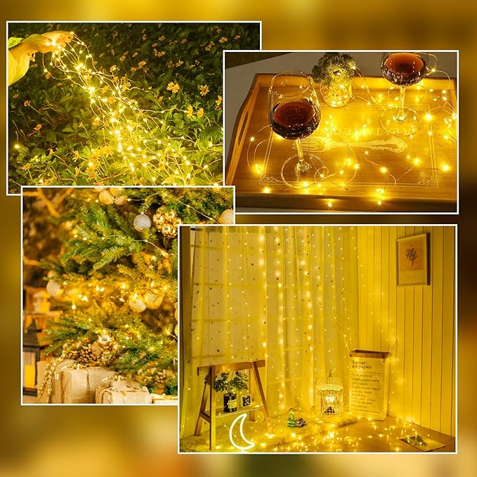 4-Pack Fairy Lights Battery Operated with Remote & Timer & 8 Modes, Waterproof 16 FT 50 LED String Lights Outdoor Indoor, Battery Twinkle Lights for Christmas Bedroom Centerpiece Décor (Warm White)