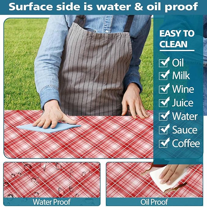 DYNH 3 Pcs Picnic Table Cover with Bench Covers, 8ft Waterproof Reusable Elastic Fitted Rectangle Picnic Table Cloths,30x96IN Red Plaid Picnic Tablecloth for Camping Patio Travel Outdoor