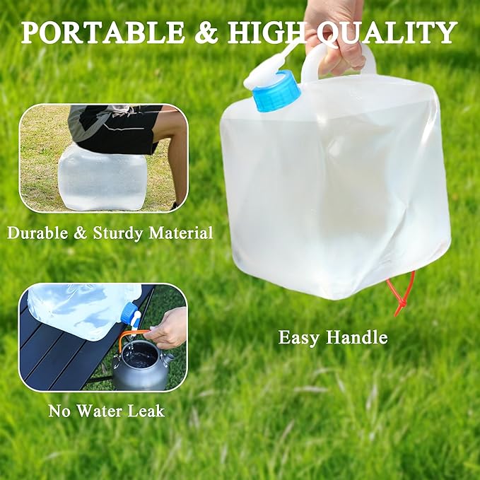 Collapsible Water Container with Spigot & Hook, BPA Free Water Jug, Foldable Carrier Bucket, Water Storage Container for Camping Hiking Survival Kit, 2-Pack (10L/2.6 Gallon)