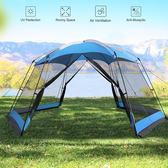 Hyper Venture Screen House 15x13 FT Mesh Canopy Tent Camping Gazebo Shelter for 8-10 People Outdoor Party Activities