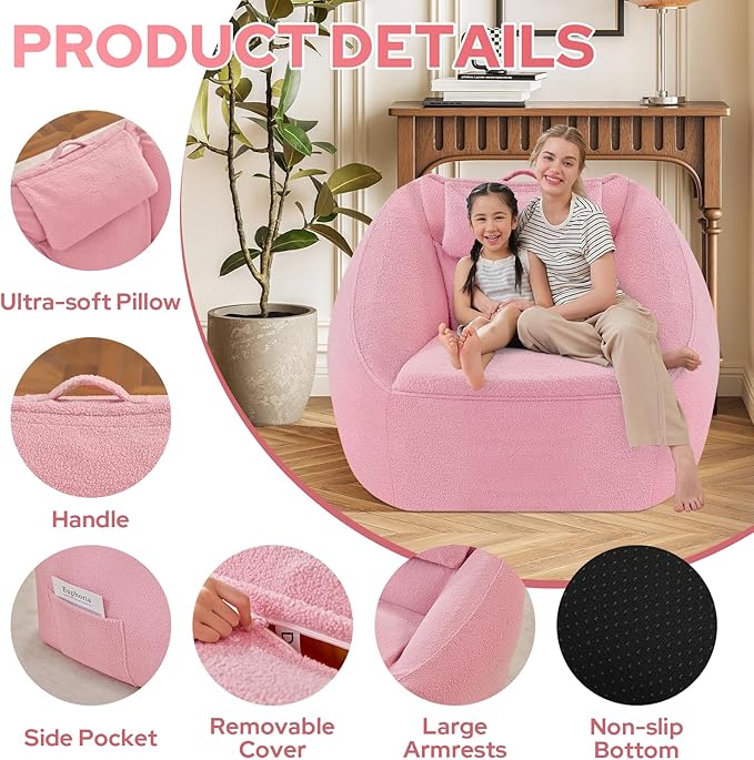 HABUTWAY Inflatable Bean Bag Chairs for Adult Blow up Chair Portable Inflatable Bean Bag Couch w/Electric Air Pump,Handle & Side Pocket for Movie Night Reading Gaming Living Room - Light Pink