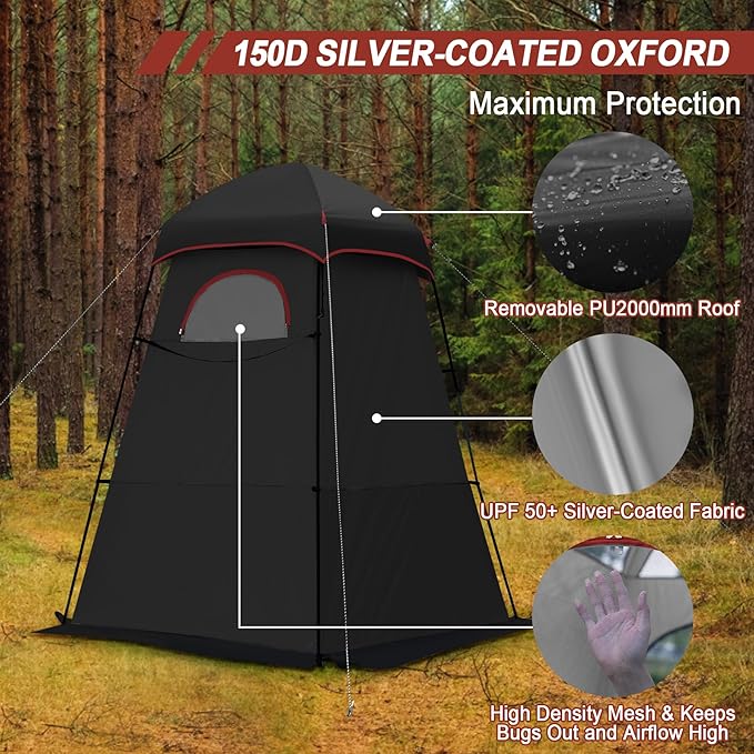 Camping Shower Tent, 7.9 FT Extra Tall Oversize Privacy Tent, Portable Outdoor Bathroom Toilet Tent with Floor, Easy Set Up Privacy Shelter for Dressing, Hiking, Fishing, UPF50+