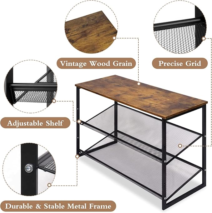 Garden 4 you 3-Tier Tilting Adjustable Freestanding Shoe Rack 6-Pairs 25.2 in Length for Durability and Stability for Entryways, Hallways, Closets, Dormitory Rooms, and Industries，Brown