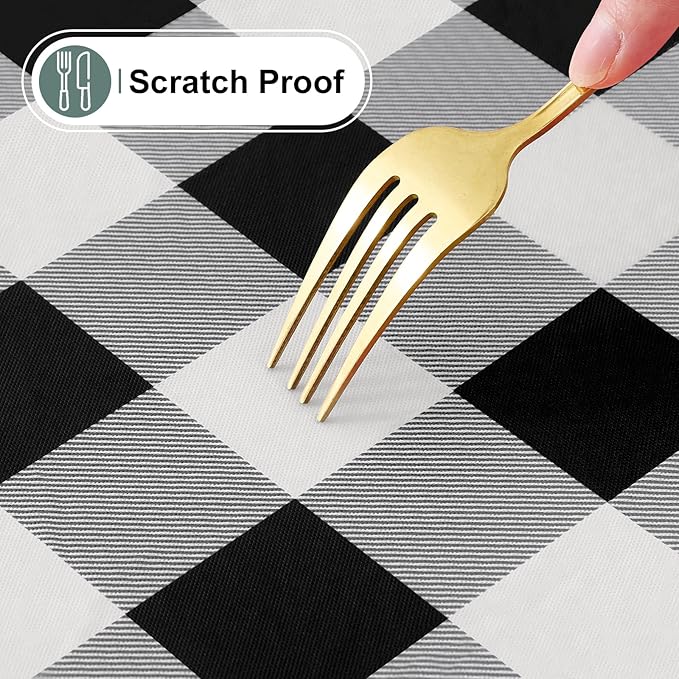 misaya Buffalo Rectangle Picnic Tablecloth, 6 Foot Elastic Fitted Vinyl Table Cloth with Flannel Backing, Waterproof Plaid Table Covers for Dining, Camping, Outdoor (Black and White, 30" x 72")