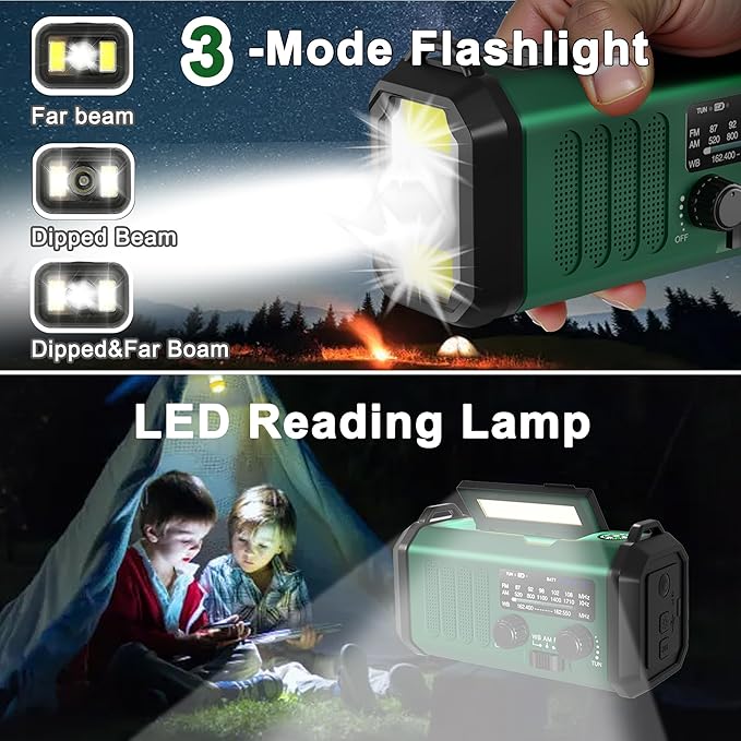 Emergency Radio NOAA Weather Radio with Hand Crank & Solar Charging 20000mAh Battery Built-in Flashlight, Reading Light & SOS Alarm AM/FM Weather Bands Compact & Portable for Camping & Emergencies