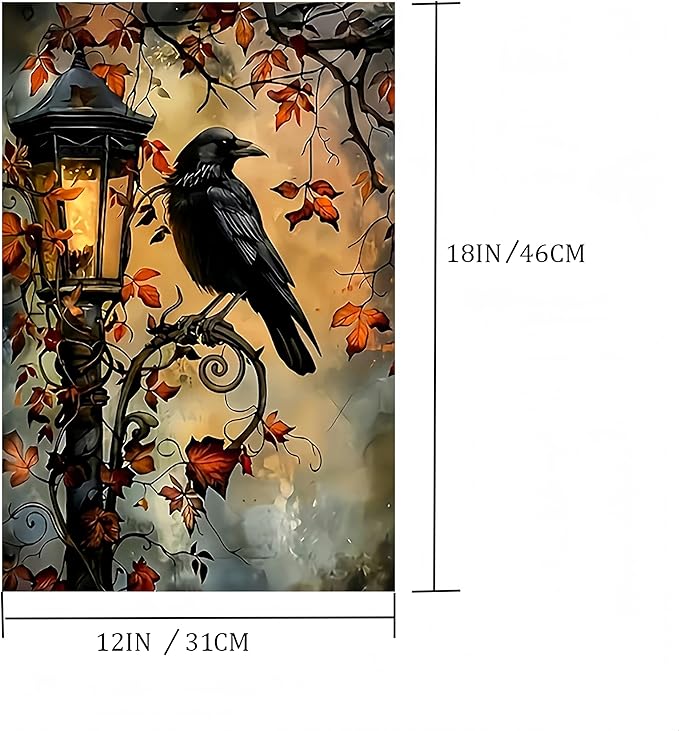 Halloween Garden Flag for Outside 12x18 Inch Double Sided, Crow Small Yard Flags for Outside, Halloween Outdoor Flag Front Porch Decorations for Home