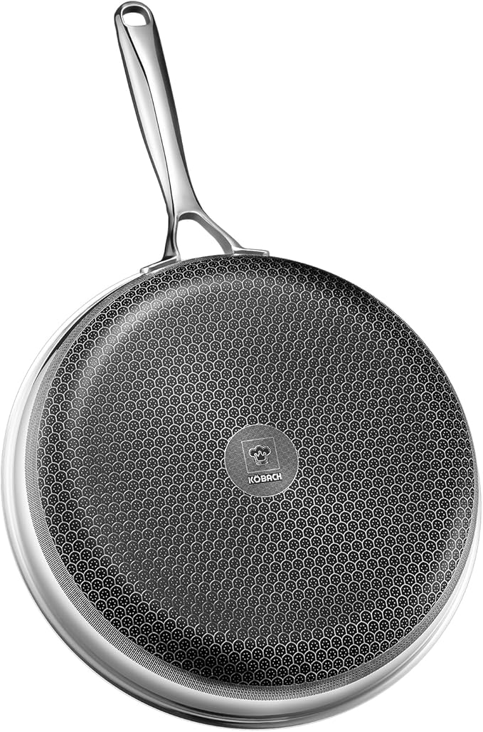 12in Nonstick Frying Pan - Stainless Steel Skillet, Dishwasher & Oven Safe, Compatible with Induction & Gas Stoves, Non-Toxic & Easy to Clean