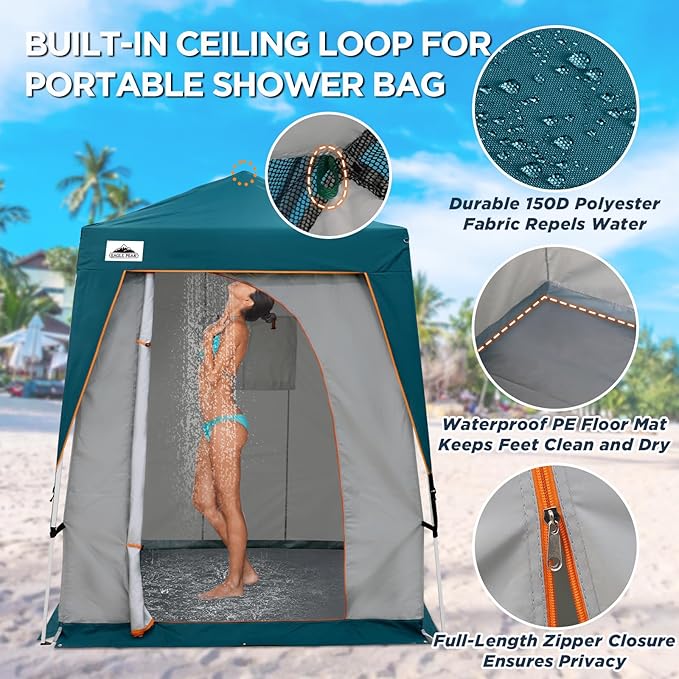 EAGLE PEAK 5x5 Pop Up Privacy Tent with Ground Mat, Portable Changing Room & Outdoor Shower Tent, Portable Canopy for Camping, Pool, Photoshoots or Toilet Shelters 6x6 Base 5x5 Top (Gray/Blue)