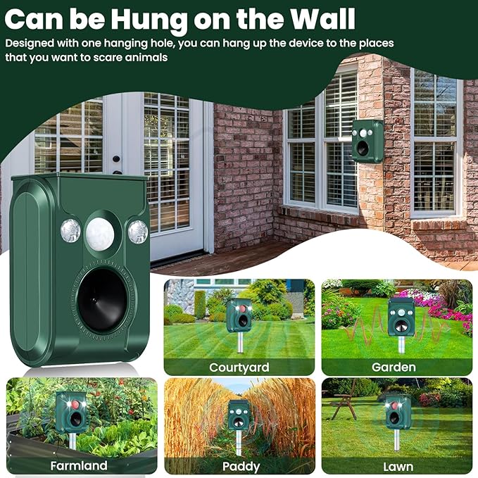 Cat Repellent Outdoor, Solar Ultrasonic Animal Repeller with Motion Sensor Flash Lights Waterproof Deer Repellent Devices Skunk Raccoon Squirrel Dog Cat Deterrent Outdoor for Garden Yard