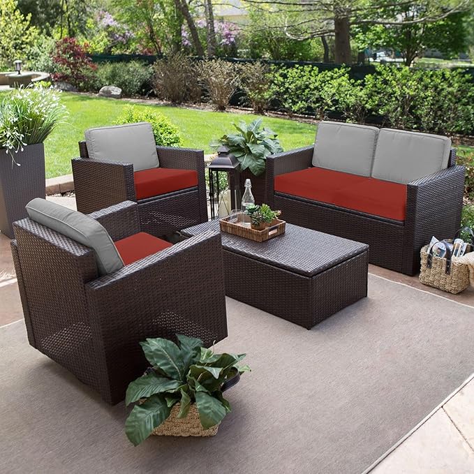 Favoyard Outdoor Chair Cushion 22 x 22 x 3 Inch Rainproof & 3-Year Fade Resistant Patio Furniture Cushions with Removable Cover and Adjustable Ties for Garden Sofa Couch Pads Set of 2, Red