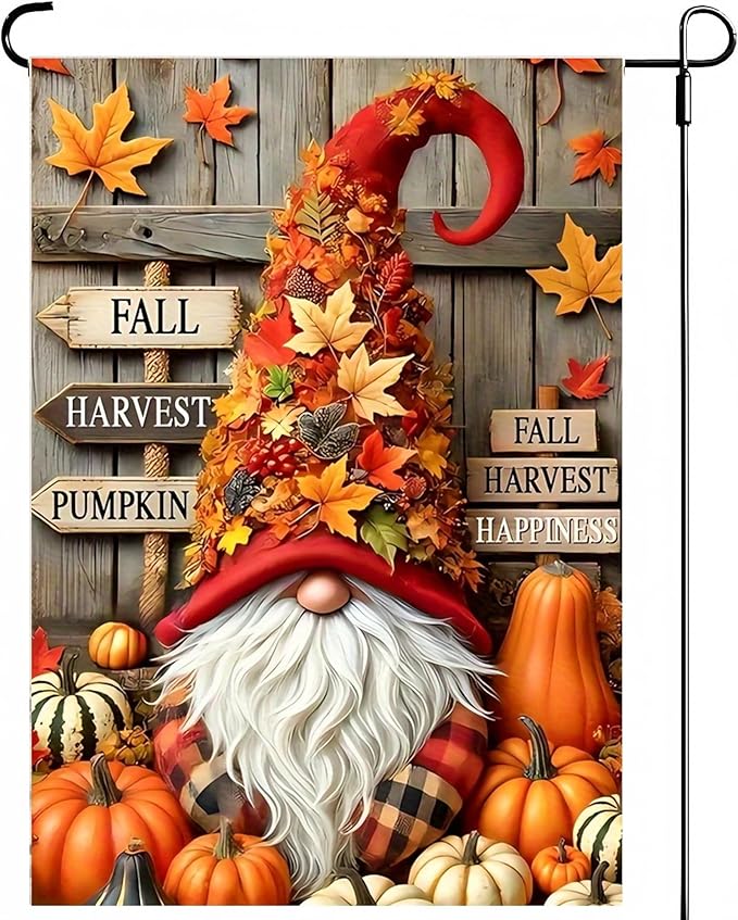 Gnome Garden Flag 12X18 Inch Double Side,Pumpkin Fall Yard Flag,Small Garden Flag Outside Decorative,Outdoor Fall Flag for Holiday Courtyard Lawn Patio