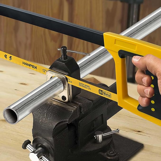 12inch High-Tension Hacksaw Frame with 24 TPI Bi-metal Blade, Hand Saw Suitable for Metal, wood, PVC, Carpentry