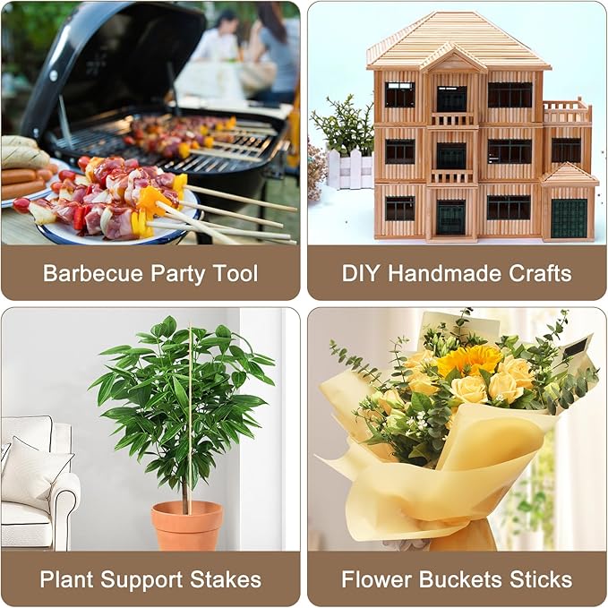 300 Pack Marshmallow Roasting Sticks, 30 Inch Smores Stick Extra Long for Fire Pit, 5mm Thick Bamboo Barbecue Skewers Outdoor for BBQ Kabob Grilling, Campfire, Hotdog, Plant Support