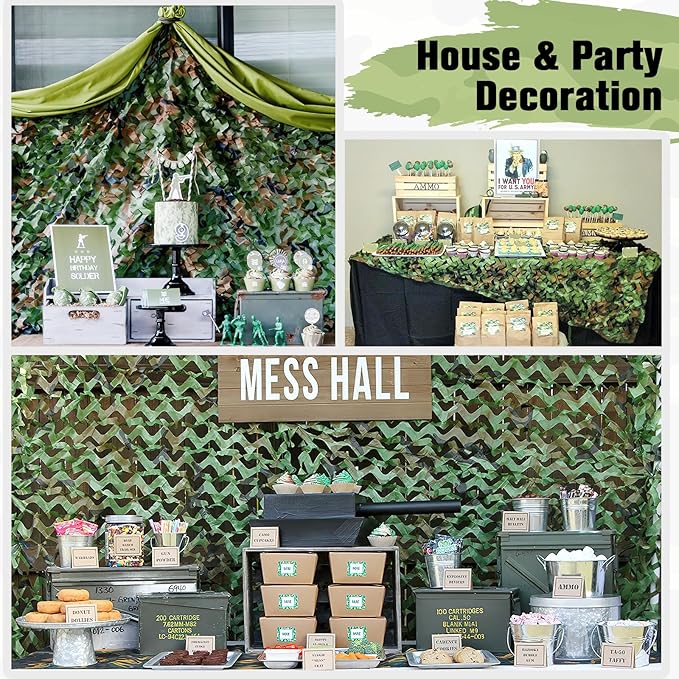 Camo Netting Camouflage Netting 20x20 10x20 10x10 Bulk Roll Burlap Camo Tarp Sunshade Net for Hunting Blind Dinosaur Birthday Jungle MilitaryTheme Party Decoration Camping Shooting