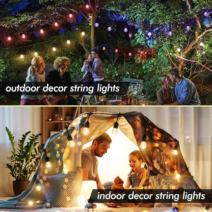 Auroraworld RGB Outdoor String Lights, 24FT Dimmable Patio String Lights for Patio