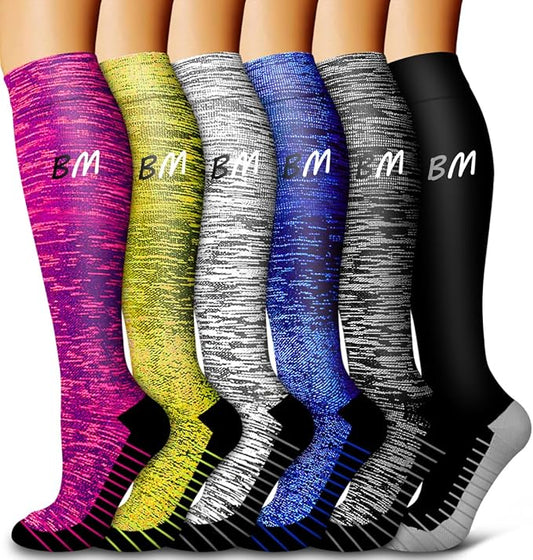 6 Pack Copper Compression Socks for Women and Men Circulation-Best Support for Medical, Running,Nursing,Athletic