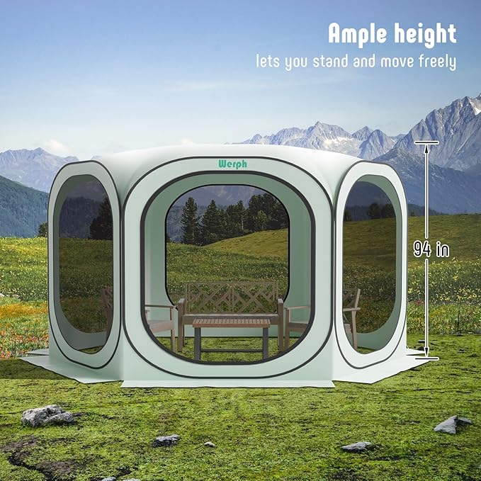 Pop Up Screen Tent Camping Canopy 12x12, Screen Room with Mosquito Net,Outdoor Tent Canopy,Pop Up Gazebo for Lawn & Garden,Parties or Camping,Green