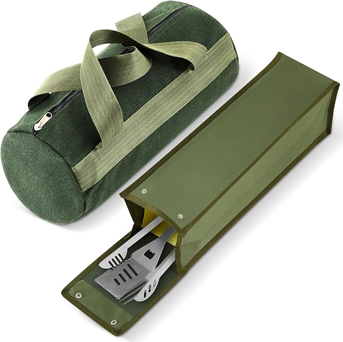 Amylove 2 Pcs Grill Utensil Storage Bag Waterproof Barbecue Grill Tool Accessory Storage with Zipper Foldable Extra Thick Oxford Cloth BBQ Tool Carry Bag for Camping Hiking Barbecue Outdoor(Green)