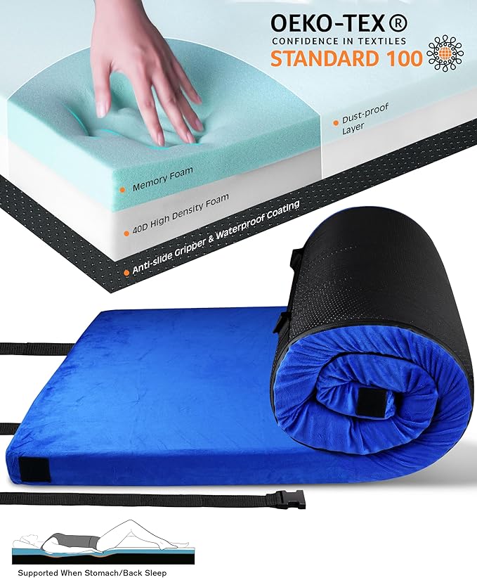 3 Inch GAIALOOP Thick Memory Foam Camping Mattress Sleeping Pad [Car/Tent/Cot] Glamping Portable Floor Mat Roll Up Futon Mattress for Guests Sleepover
