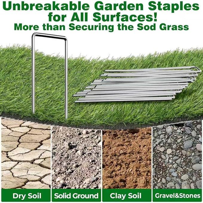 AMAGABELI GARDEN & HOME 6 Inch 200 Pack Galvanized Landscape Staples 11 Gauge Anti-Rust Heavy Duty Garden Staples Plant Cover Stakes U-Shaped Sod Pins Ground Fence Stakes for Weed Barrier Fabric