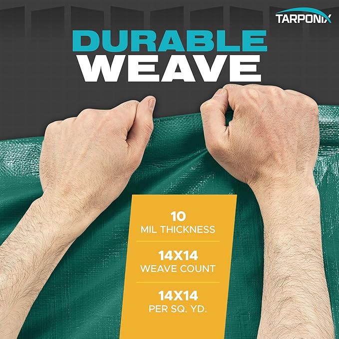 8' x 10' Dual-Sided Heavy-Duty Tarp – 10 Mil Tear-Resistant Green & Black Cover with Reinforced Edges and Anti-Rust Grommets
