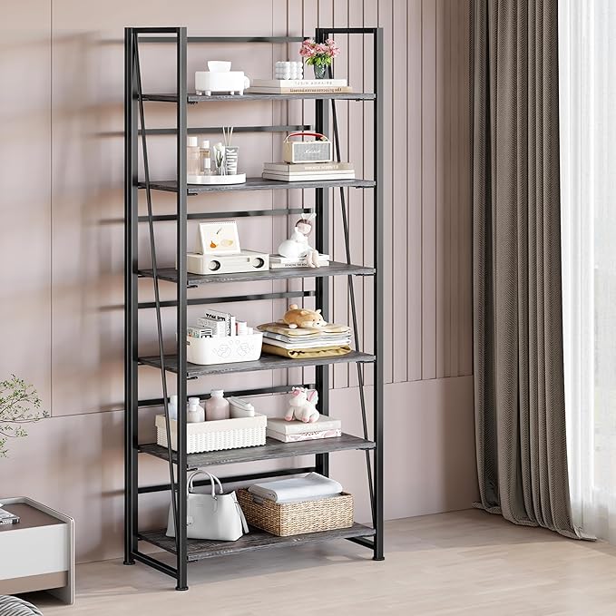 BHG Vintage Multifunctional Folding Bookshelf, No-Assembly Plant Stand Storage Rack Shelves for Home Office