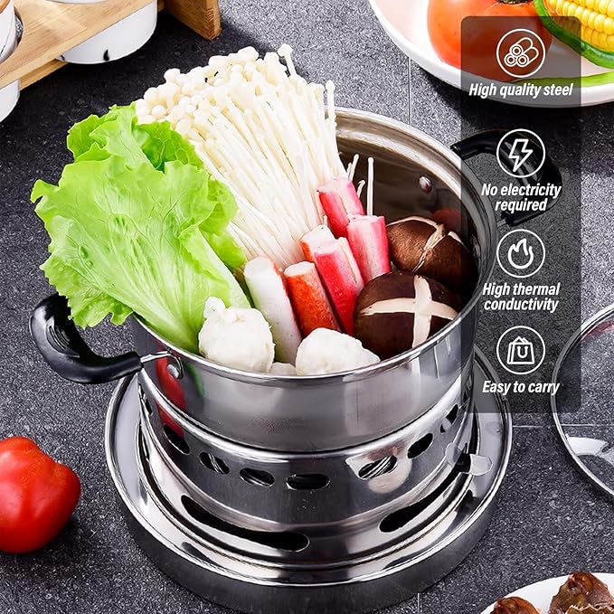 Camping Stove With Pot 18cm Stainless Steel Alcohol Stove Portable Camp Oven Cookware Set for Indoor Outdoor Camping Hiking Backpacking Picnic, No Electricity Required Adjustable Fire (1-3 people)