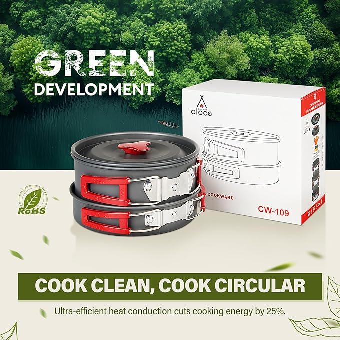 Alocs Camping Cookware, Portable Camping Essentials with Accessories, Camping Gear Camping Cooking Set for Outdoor Cooking, Backpacking, Hiking and Picnic.