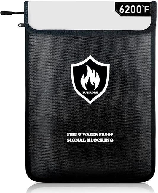 6200°F Upgraded Fireproof Document Bag, 15.7" x 11.4" Faraday Bag, Water Resistant Fireproof Money Bag with Zipper, 18 Layers of Heat Insulated Materials, RFID Blocking Bag, Anti-Theft Anti-Tracking