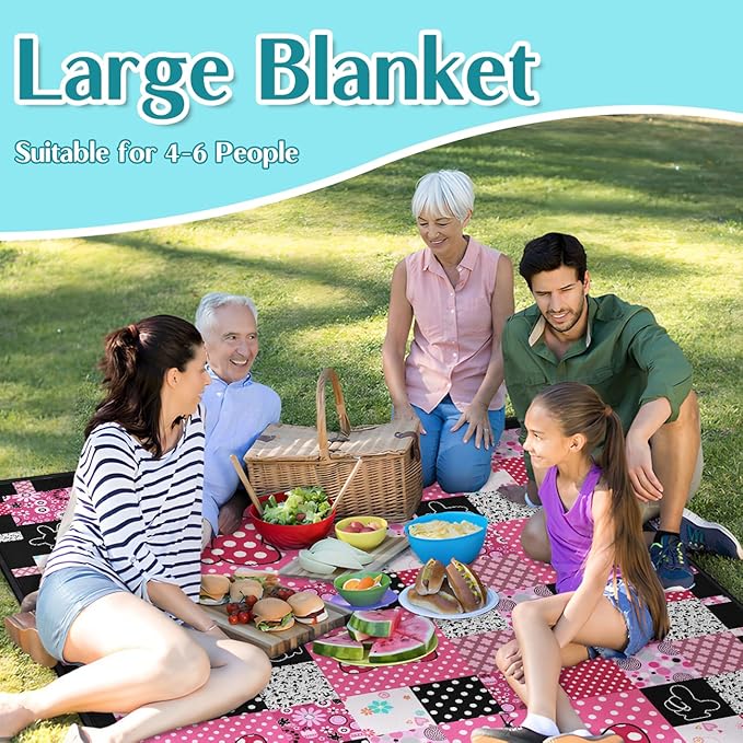 Pink Picnic Blankets Waterproof Foldable, 60″X80″ Checkered Thick Picnic Mat Outdoor Blanket for Grass, Cute Beach Blanket Sandproof Picnic Accessories for Camping Party Park Girls Gifts