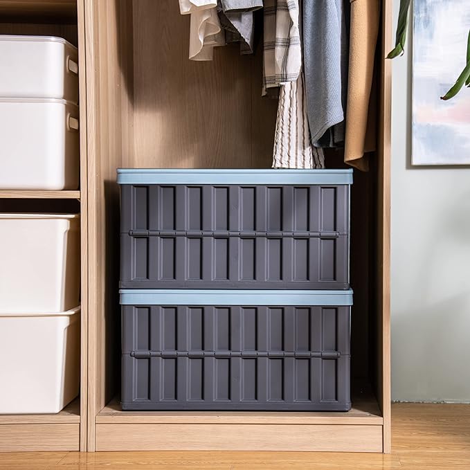 Citylife 64L Collapsible Storage Bins with Lids Plastic Storage Containers for Organizing Stackable Storage Box Large Heavy Duty Utility Crates, 2 Packs