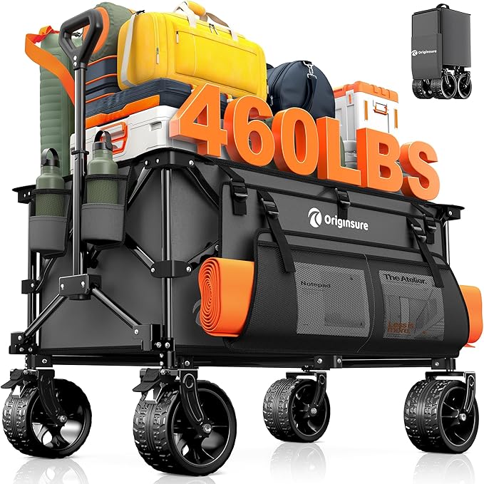 220L Collapsible Wagon Cart Foldable, 460LB Load Capacity Heavy Duty Folding Beach Wagons with Big All-Terrain Wheels, Utility Carts for Groceries, Shopping, Camping, Sports - Grey