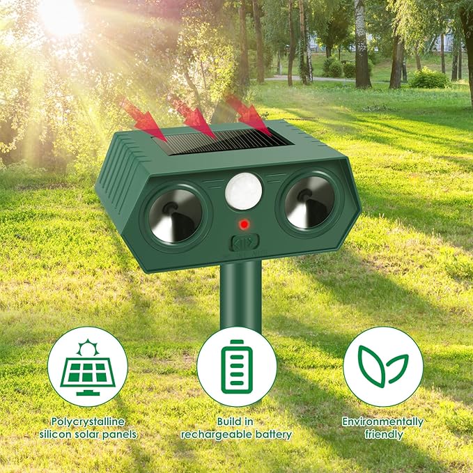 4 Pack Solar Ultrasonic Animal Repellent Outdoor,Cat Deterrent Deer Repellent Devices with Motion Detection,Waterproof Repeller for Raccoon Squirrel Rabbit Dog Skunk,Yard Garden Protection
