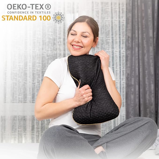 Memory Foam Pillow for Travel and Camping with Extra Cotton Cover – Easy to Carry Portable Bag (Black)