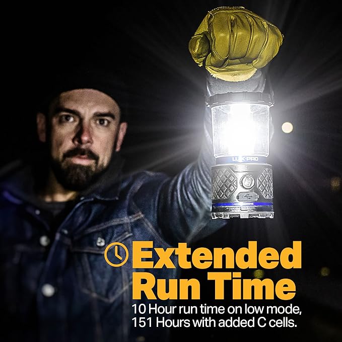 LUXPRO Rechargeable Dual-Power 1100 Lumen LED Lantern for Up to 150 Hours of Use - Camping Lantern with Built-in Power Bank - Dimmable LED Light with IPX4 Water-Resistant Rating