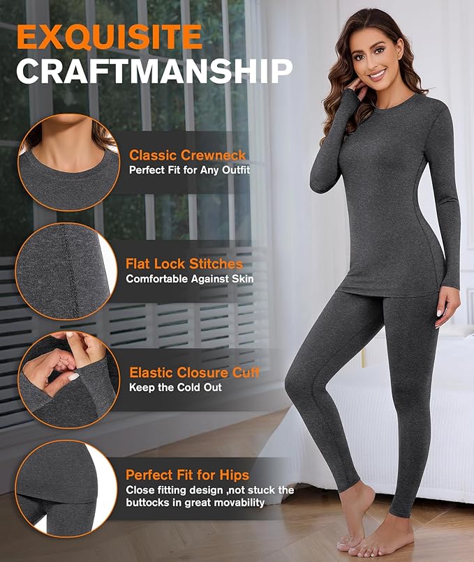 BESTENA Thermal Underwear for Women Base Layer Cold Weather Thermal Set Long Johns Women Thermal Set