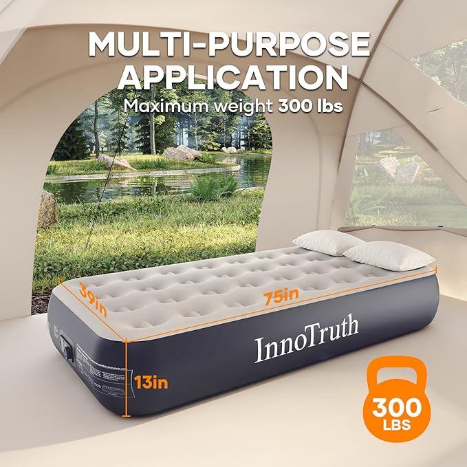InnoTruth Twin Air Mattress with Built in Pump Raised, Family Choice Award Winner-13in High Bed for Home & Guests