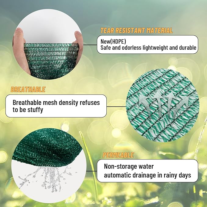 Cool Area 55% 6.5x10ft Sunblock Shade Cloth Cover Mesh UV Resistant Net for Garden Flower Plant Greenhouse, Green